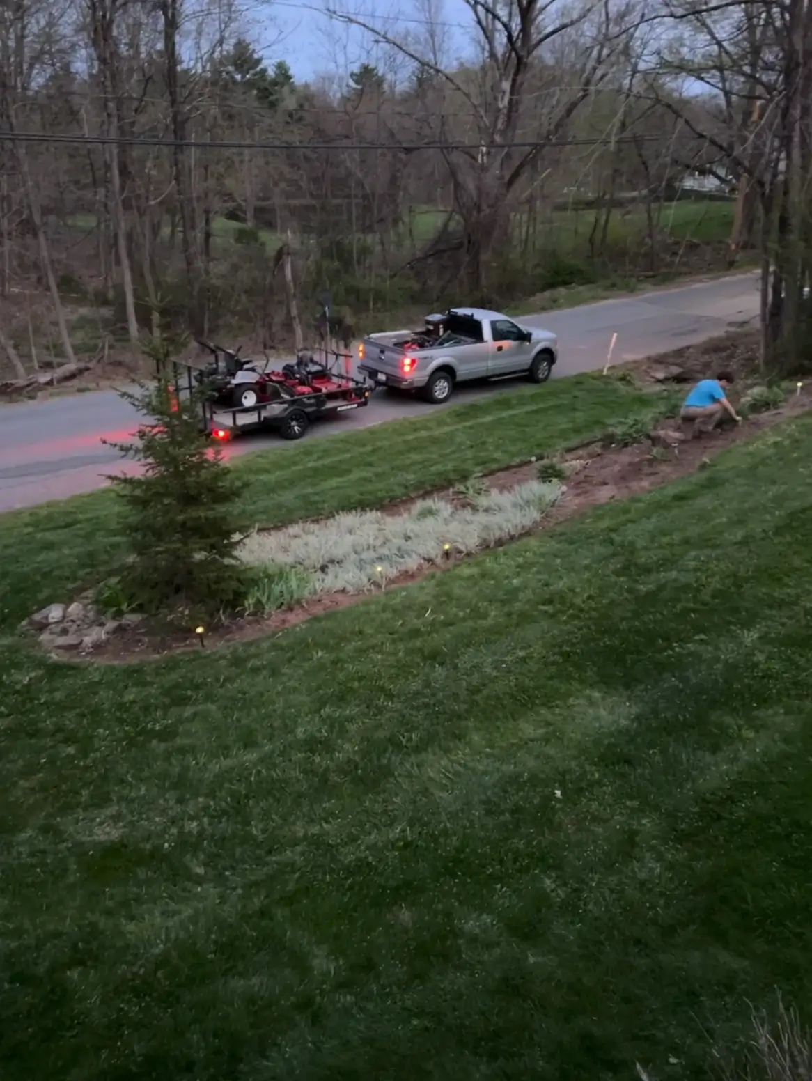 Finishing a front bed at dusk